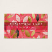 Hot Pink Gold Coral Boho Modern Botanical Visitekaartje (Voorkant)