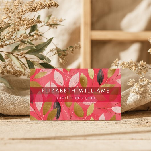 Hot Pink Gold Coral Boho Modern Botanical Visitekaartje