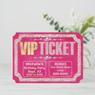Hot Pink & Gold Diamonds en Glitter Ticket Kaart