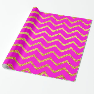 Hot Pink Gold Faux Foil Chevrons Metallic Chevron Cadeaupapier