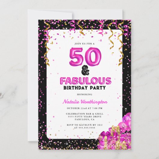 Hot Pink Gold Fifty Fabulous 50ste verjaardag Kaart (Voorkant)