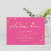 Hot Pink Gold Galentine's Day Dinner Invitation (Debout devant)