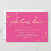 Hot Pink Gold Galentine's Day Dinner Invitation Kaart (Voorkant)