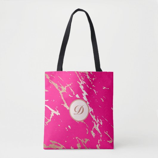 Hot Pink & Gold Monogram Aangepast Draagtas (Voorkant)