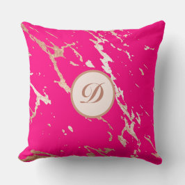Hot Pink & Gold Monogram Aangepast Kussen