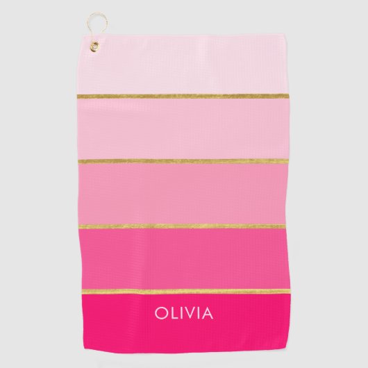 Hot Pink & Gold Striped Ombre Golf Towel Golfhanddoek (Voorkant)