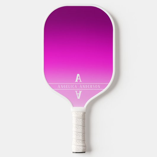 Hot Pink Gradient Monogram Initialen Pickleball Paddle (Voorkant)