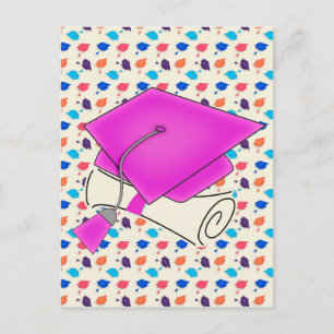 Hot Pink Graduation Cap en Diploma, Kleurrijk Pet Aankondigingskaart