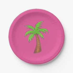 Hot Pink Green Tropical Island Beach Palm Tree Papieren Bordje