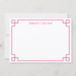 Hot Pink Griekse Key Border gepersonaliseerde brie Notitiekaartje