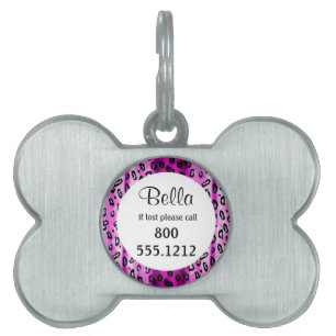 Hot Pink Grunge Leopard Huisdier Identiteit Label Huisdieren Naamplaatje