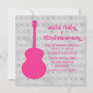 Hot-Pink Guitar Grunge Wedding Invite Kaart