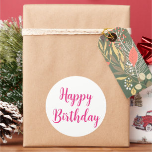 Hot Pink Happy Birthday Eenvoudige Minimalistische Ronde Sticker