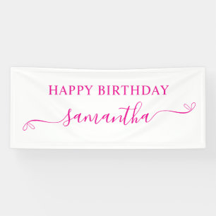 Hot Pink Happy Birthday Schattige Bow Handtekening Spandoek