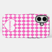 Hot Pink Harlequin Pattern Personalized Name Case-Mate iPhone Case (Achterkant (horizontaal))