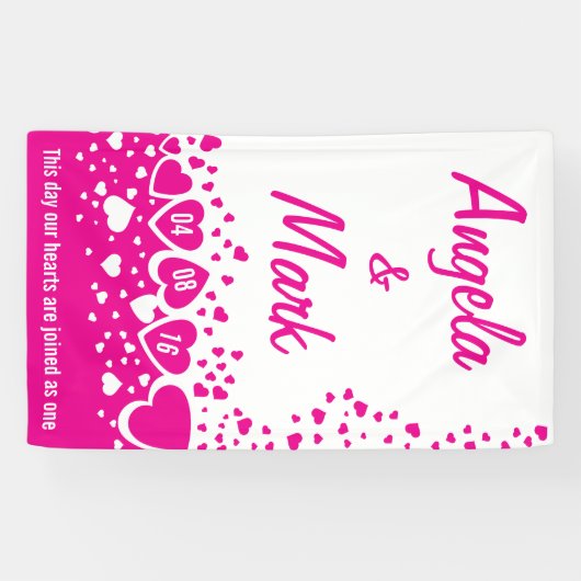 Hot Pink Hearts Gepersonaliseerde bruiloft Spandoek (Horizontaal)