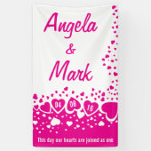 Hot Pink Hearts Gepersonaliseerde bruiloft Spandoek (Verticaal)