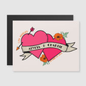 Hot Pink Hearts magnetische uitnodiging bruiloft (Voorkant / Achterkant)