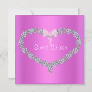 HOT PINK HEARTS SWEET SIXTEEN BIRTHDAY INVITATIE KAART