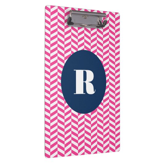 Hot Pink Herringbone Pattern Monogram Klembord (Rechts)