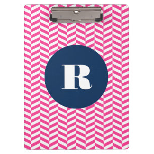 Hot Pink Herringbone Pattern Monogram Klembord