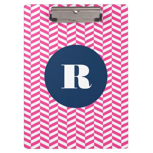 Hot Pink Herringbone Pattern Monogram Klembord (Voorkant)