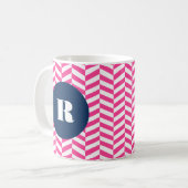 Hot Pink Herringbone Pattern Monogram Koffiemok (Voorkant links)