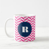Hot Pink Herringbone Pattern Monogram Koffiemok (Links)