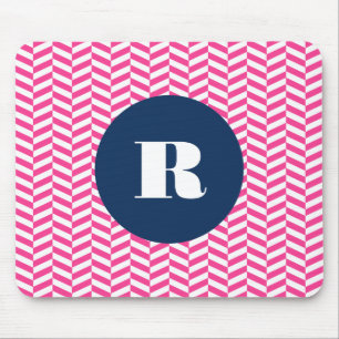 Hot Pink Herringbone Pattern Monogram Muismat