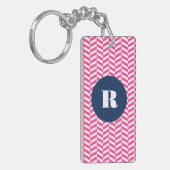 Hot Pink Herringbone Pattern Monogram Sleutelhanger (Voorkant Links)