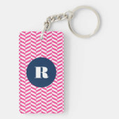 Hot Pink Herringbone Pattern Monogram Sleutelhanger (achterkant)