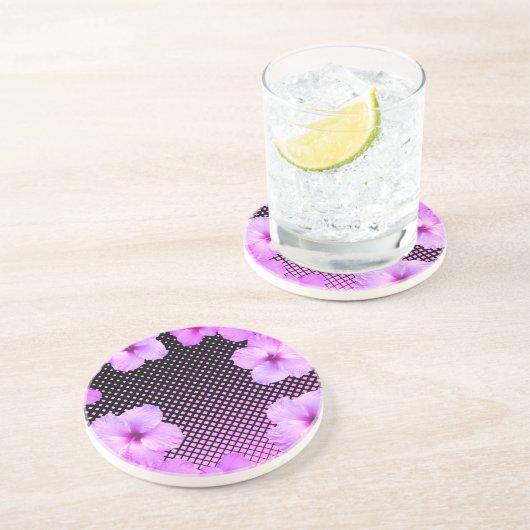Hot Pink Hibiscus Zandsteen Onderzetter (Zijkant)