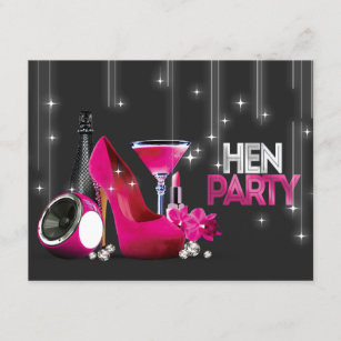 Hot Pink High-Hiel Champagne Black Hen Party Kaart