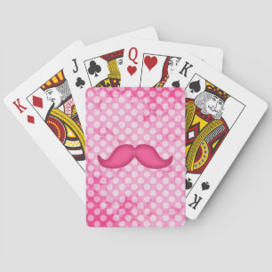 Hot Pink Hipster Mustache en Polka Dot Pattern Pokerkaarten