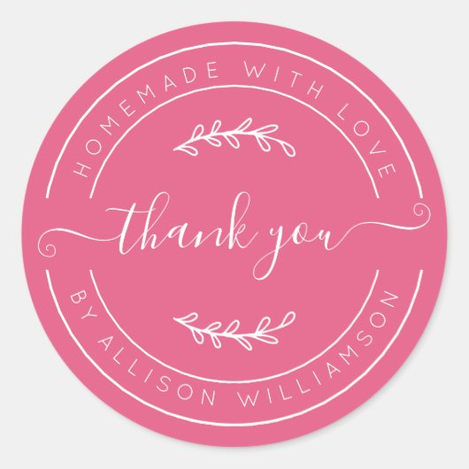 Hot Pink Homemade Thank You Label (Voorkant)