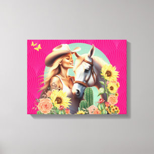 Hot Pink Horse Lovers Wall Art Canvas Afdruk