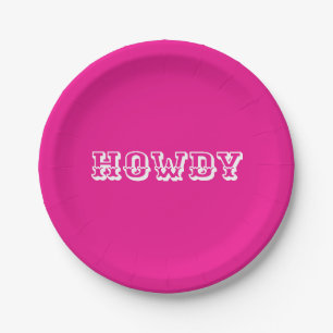 Hot Pink Howdy Cowgirl stijl Papieren Bordje