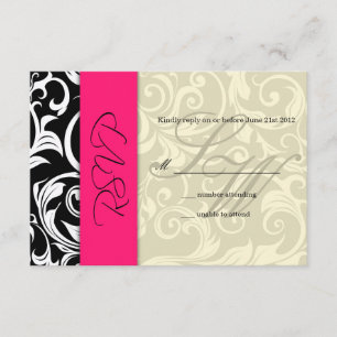 Hot Pink Ivory Swirl Wedding RSVP Kaartje