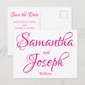 Hot Pink Kalligrafie Bewaar de datum Aankondigingskaart (Voorkant / Achterkant)