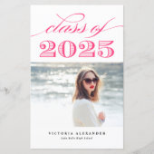 Hot Pink  Klasse van 2025 Foto Afstuderen (Voorkant)