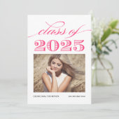 Hot Pink Klasse van 2025 Foto Afstuderen Aankondiging (Staand voorkant)