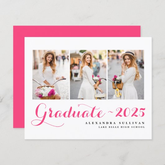 Hot Pink Klasse van 2025 Photo Collage Afstuderen (Voorkant / Achterkant)