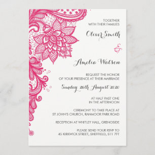 Hot Pink Lace bruiloft uitnodiging
