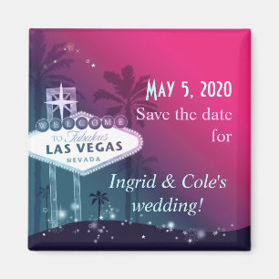 Hot Pink Las Vegas Strip Bruiloft Save the Date Magneet