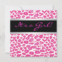 Hot Pink Leopard Girl Baby Shower Uitnodigingen