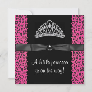 Hot Pink Leopard Princess Baby Girl Baby shower Kaart
