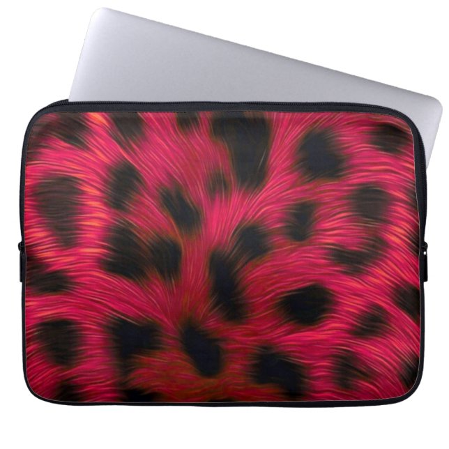Hot Pink Leopard Print Faux  Laptop Sleeve (Voorkant)