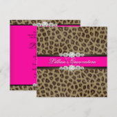 Hot Pink Leopard Quinceanera Uitnodigingen (Voorkant / Achterkant)