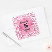 Hot Pink Leopard Sweet 16 Verjaardag Vierkante Sticker (Envelop)