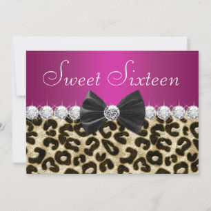 Hot Pink Leopard Sweet Sixteen Kaart